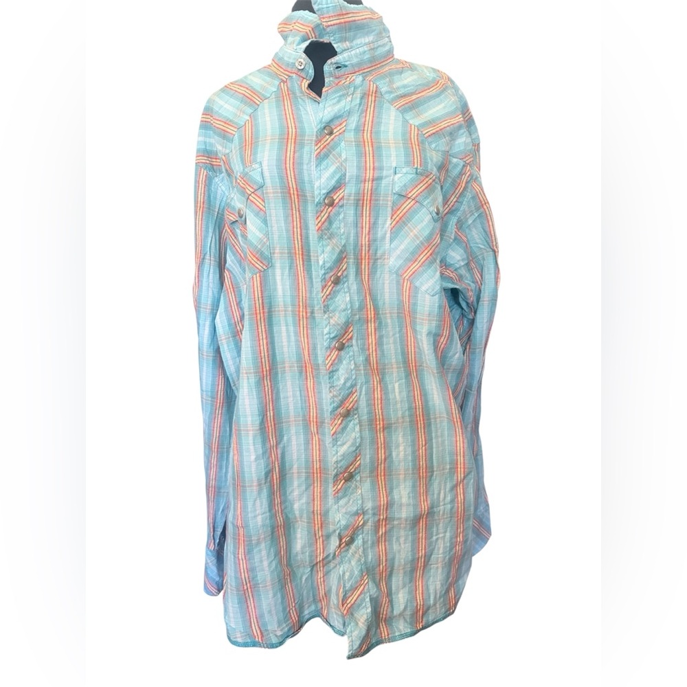 Roper Casual Button Down Shirt Blue and Orange Relaxed Fit